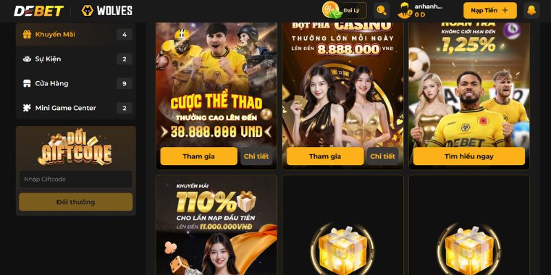 DEBET tặng gấp đôi khi nạp lần đầu